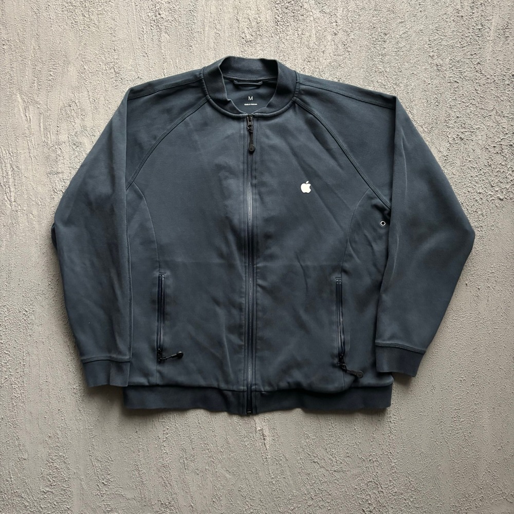 Apple Logo Full Zip Bomber Jacket Mens Medium Navy Blue